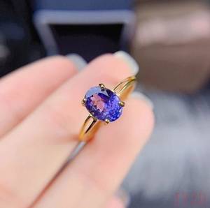 แหวนหมั้นแทนซาไนต์ธรรมชาติ เงินแท้ 925 ชุบทอง 14K รูปทรงวงรี สำหรับผู้หญิง เครื่องประดับเดือนธันวาคม - Product Image 6