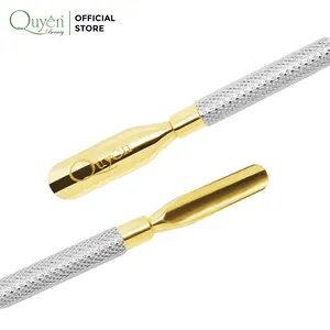 Cuticle Pusher Quyen Beauty S-507 Professional Silver High Quality Plated Head Cuticle Push Cleaner Stainless Steel Golden OEM