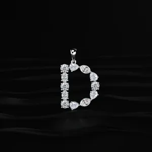 VVS-VS Clarity IGI Certified Elegant Design <b>D</b> Alphabet Labgrown CVD Diamond Pendant with <b>D</b>-E Color White Gold Solitaire <b>Necklace</b> - Product Image 1