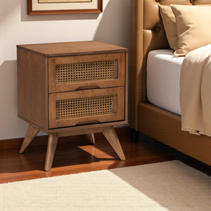 Table de chevet 2 tiroirs finition marron noyer Meubles de chambre à coucher en rotin synthétique tissé - Product Image 5