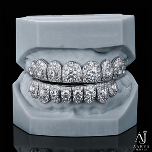 Grillz Diamant Platine Effet Diamant, Ensemble Complet, Grill Dentaire Supérieur et Inférieur, Bijou Dentaire Complet - Product Image 1