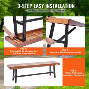 Banco de Jardín de Madera para Exteriores de 63 Pulgadas con Patas de Metal, Capacidad de Carga de 500 Libras, Bancos de Patio para Uso en Parques o Jardines - Product Image 5