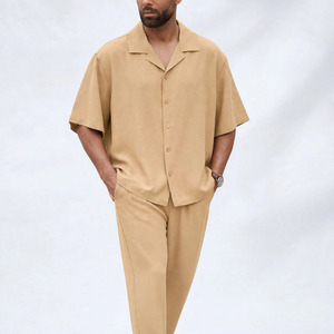 2026 Wholesale Summer Men's Casual Shorts <b>Set</b> Plain Color Solid 100% Cotton Jersey Quick Dry Knitted Customized Logo <b>Twin</b> <b>Set</b> - Product Image 1