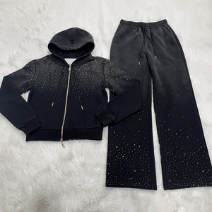 2026 Custom Logo Printing Jogging Wear Men Rhinestones Tracksuit <b>Top</b> Quality Custom Heavyweight <b>Distressed</b> Rhinestone Tracksuit - Product Image 2