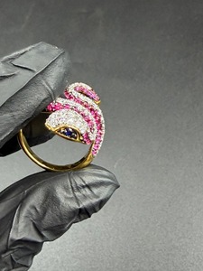 Anillo de cóctel de plata 925 chapado en oro amarillo con diseño de serpiente, con rubí y moissanita, anillo de diamante con forma de animal con claridad VVS - Product Image 4