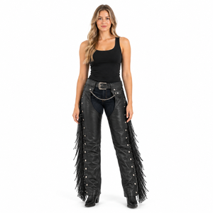 ROYAL INTERNATIONAL RI FC-06 Chaps en cuir robuste pour femmes, style western |   Chaps d'équitation authentiques avec poche fonctionnelle, marron - Product Image 1