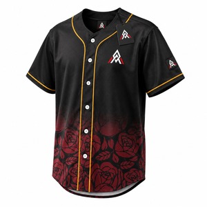 Camiseta de Béisbol Negra con Diseño Floral de Alta Calidad para Hombre, Manga Corta, Cierre de Botones, Absorbe la Humedad, Poliéster, para Todas las Temporadas, Ropa Deportiva de Equipo - Product Image 1