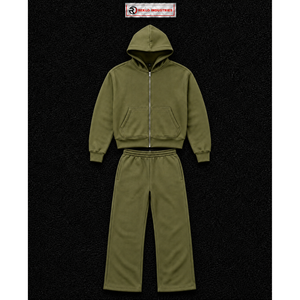 Conjunto de chándal para hombre Olive: Sudadera con cremallera completa y pantalones deportivos de pierna recta, ropa deportiva informal, traje de jogging liso, venta al por mayor, personalizable. - Product Image 5