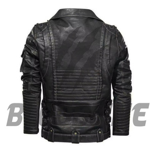 Men's Black PU <b>Leather</b> Moto <b>Jacket</b> Turn-down Collar Zipper Closure Slim Fit Autumn <b>Winter</b> Wear - Product Image 3