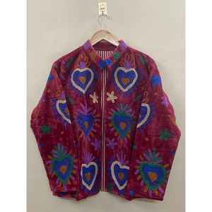 Hand Embroidered Velvet <b>Jacket</b> Women Mandarin Collar Full Sleeve Heart Pattern Autumn Bohemian Style Coat - Product Image 6