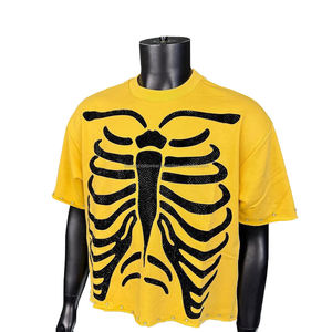 เสื้อยืดผู้ชายลายกราฟิกสไตล์วินเทจ ประดับเพชรเทียม ทรงโอเวอร์ไซส์ สตรีทแวร์ ผ้าฝ้าย - Product Image 4