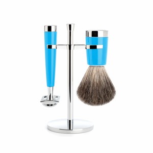 LEO BEAUTY PRO - Brosse à barbe 100% poils de blaireau, rasoir à 3 lames, manche en métal, support pour brosse, kit de rasage de luxe haut de gamme - Product Image 4