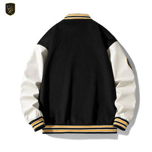 Contrast Sleeve Design Letterman Fashion Jacket Wool Blend Body <b>Covered</b> <b>Button</b> Street Casual Outdoor Wear Comfortable Daily Use - Product Image 2
