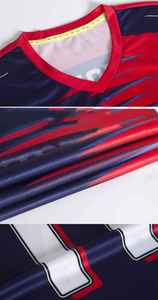 Moisture Wicking Polyester Custom Men's Soccer Uniform Set Blue Red Gradient V-Neck Jersey Shorts Socks Full Kit <b>Athletic</b> Fit - Product Image 4