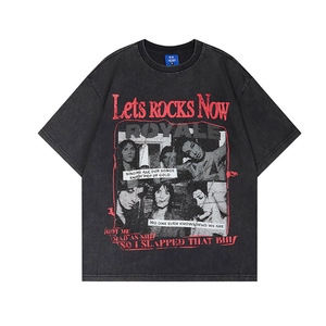 เสื้อยืดทรงบ็อกซี่ผู้ชาย พิมพ์ลายกราฟิกสตรีทแวร์ โลโก้สั่งทำจากโรงงาน ผ้าฝ้าย 100% ปักลายแบบแอพพลิเค่ แต่งลายปักแบบดิสเทรส - Product Image 3
