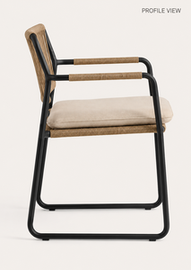 Silla de Exterior Ligera, Ecológica y Minimalista de Diseño Moderno con Respaldo de Ratán, Asiento con Estructura de Acero y Cojín Beige Cómodo - Product Image 3