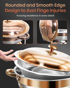 Elegant Gold and Silver Stainless Steel Round <b>Chafing</b> <b>Dish</b> <b>Set</b> Professional <b>Buffet</b> Food Warmer for Fine Dining and Hotel Events - Product Image 6