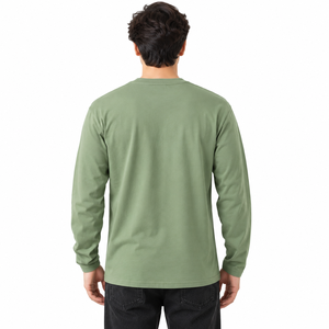 Camiseta de Manga Larga para Hombre, Color Verde Sólido, Cuello Redondo, Corte Regular, Estilo Casual, Tejido de Punto - Product Image 2