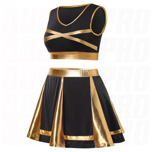 kids cheerleader outfit girls cheer uniform school cheer costume shiny crop <b>top</b> skirt set sleeveless cheer dress fancy dress - Product Image 3