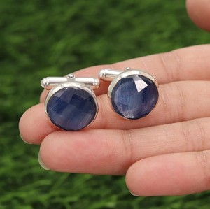 Boutons de manchette Shama Gems Jewels en kyanite pour hommes, en argent sterling 925, faits à la main, pierres précieuses, cadeau formel pour garçons d'honneur, mariage, smoking, pour lui - Product Image 3