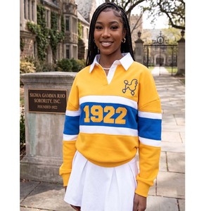 Camiseta de Hockey Sigma Gamma Rho para Mujer, Estilo Jersey 1922, Azul y Dorado, Hermandad Griega, Camiseta Oversize, Estilo Deportivo Casual - Product Image 4