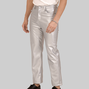 Overol Unisex Plateado con Recubrimiento de PU, Corte Recto, Cintura Alta Elástica, Bolsillos Laterales, Lona de Peso Medio, Estilo Invernal, Transpirable - Product Image 4