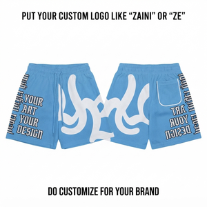 Shorts en maille 100 % coton premium 160 GSM, bleu ciel et blanc, avec logo personnalisé, couleurs unies, écologiques, respirants, séchage rapide, cordon de serrage - Product Image 1