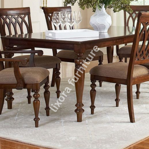 Luxury Handcrafted Solid Wood 6 Seater Dining <b>Table</b> Set Premium <b>Walnut</b> Finish Rectangular <b>Table</b> Set - Product Image 3