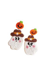 Elegant Trendy <b>Halloween</b> BOO Drop <b>Earrings</b> High Quality Seed Bead Beaded Embroidery Jewelry Premium Design Beauty India - Product Image 3
