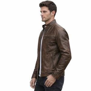Veste Cafe Racer en cuir d'agneau véritable pour homme – Finition artisanale marron antique - Product Image 4