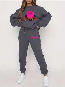 Survêtement pour femmes, sweat-shirt à col ras du cou avec imprimé de personnage, pantalon à taille élastique, manches longues, vêtements décontractés d'automne - Product Image 1