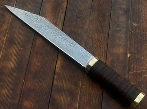 Couteau Viking Seax ambidextre vintage fait main, lame en acier Damas avec manche et fourreau en cuir - Product Image 6
