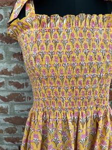 Robe longue en coton indien imprimée à la main, col carré, sans manches, imprimé floral, robe de soirée décontractée maxi pour femmes - Product Image 5