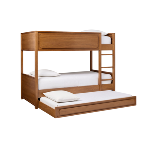 Modern Solid Teak <b>Wood</b> <b>Bunk</b> <b>Bed</b> With Trundle <b>Bed</b> Wooden Triple Sleeper <b>Bed</b> Frame Bedroom Furniture - Product Image 4