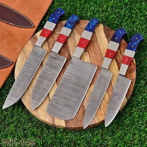 Handmade Carbon Steel Chef <b>Knife</b> <b>Set</b> 5-Piece Razor <b>Sharp</b> Forged Customizable Sustainable Multifunction Wood Handle Custom Logo - Product Image 3