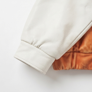 <b>Men's</b> <b>Leather</b> Bomber <b>Jacket</b> Turn-Down Collar Zipper Closure White Sleeve <b>Leather</b> Coat Casual Wear <b>Leather</b> Crop <b>Jacket</b> <b>Men</b> - Product Image 4