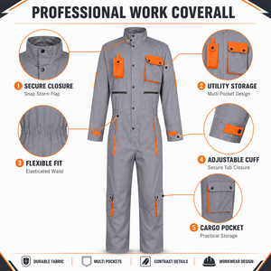 Combinaison de travail industrielle robuste en coton, tissu durable, respirant, poches cargo, taille élastique, combinaison de travail pour usine et entrepôt - Product Image 5