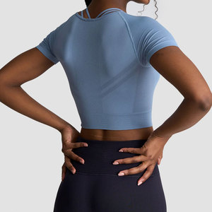<b>Women's</b> Yoga <b>Compression</b> Crop <b>Top</b> Custom Logo Quick Dry Lightweight Anti-Pilling 100% Polyester Flare Sleeve Summer Sports - Product Image 6