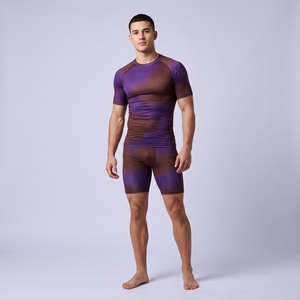 Men Sporty Jersey Sports Compression Shirt Front <b>Logo</b> Half Sleeve O-Neck Tight Fit Solid Color Gym Workout Running Athletic - Product Image 6