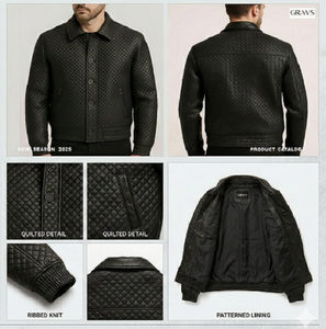 Chaqueta de Cuero Acolchada para Hombre, Estilo Bomber, Negra, de Piel de Oveja Auténtica, Corte Ajustado, Casual, de Invierno, Acolchada, Resistente al Viento, con Botones de Cuerno - Product Image 5