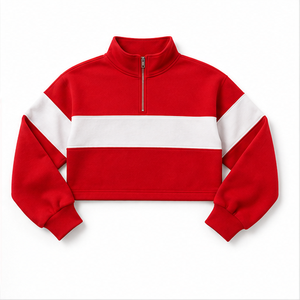 Sudadera Corta Personalizada Roja Escarlata para Mujer, Estilo Urbano, con Media Cremallera, de Felpa Francesa - Product Image 5