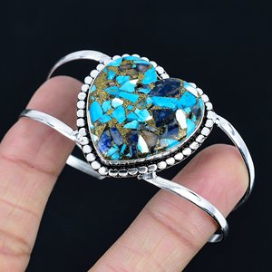 Blue Copper Turquoise Gemstone Jewelry Heart Shape Stone Bangle Elegant Stylish Gift For Women Handmade Jewelry - Product Image 2