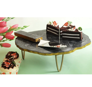Soporte para Pastel de Resina Epoxi, Color Negro, con Asa de Metal y Servidor, Soporte Personalizado para Cupcakes y Pasteles - Product Image 1