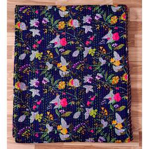 Couvre-lit indien fait main Kantha, 100% coton, imprimé à la main, motif floral, poids du tissu 220g, haute qualité ART&ART - Product Image 5