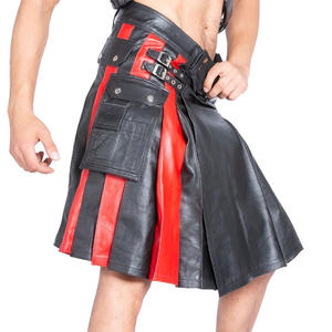 Kilt Escocés de Cuero Vacuno Auténtico para Hombre, Plisado, Estilo Romano, Personalizado en Rojo y Negro - Product Image 1