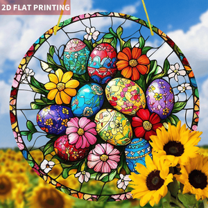 CIFbuy Acrylic Boho Style Easter Eggs Sun Catcher Decorazione floreale da appendere alla finestra per la primavera Decorazioni per la casa Acchiappasole in cristallo colorato - Product Image 1