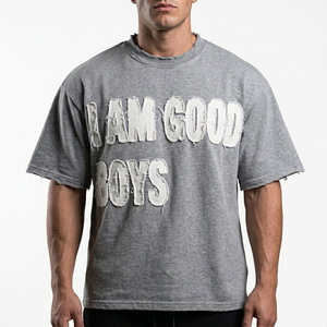 T-shirt Homme Col Rond Manches Courtes Broderie Effet Vieilli Style Urbain - Product Image 3