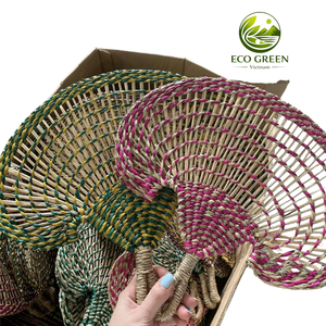 Natural Seagrass Woven Hand Fan Round Oval Design Colorful Boho Style Eco Friendly <b>Summer</b> Fan for <b>Decoration</b> and Gift - Product Image 5