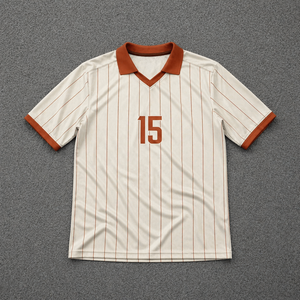 Maillot de football rétro pour homme sans marque, personnalisable avec numéro, col en V, à rayures fines, anti-bactérien 100% coton, vente en gros - Product Image 1