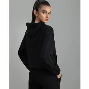 Ensemble de survêtement noir personnalisé pour femme, sweat à capuche zippé et pantalon de jogging assorti, tenue de sport décontractée deux pièces - Product Image 6